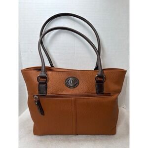 Leather-Texture Brown Tote Bag with Dark Brown Handles